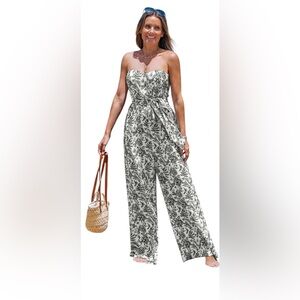 Cupshe Noir Enchantment Black White Floral Strapless Jumpsuit Womens Size XL